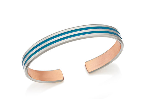 915 - RHODIUM PLATED WITH STRIPE - NAVY, TURQUOISE OR RED
